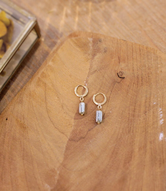 boucles d'oreilles doré minis pampilles céramique bleu vert
