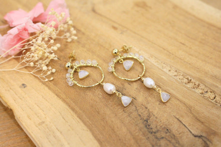 boucles d'oreilles dorée et blanche bijou mariée