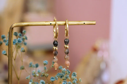 Boucles d'oreilles CIRCE pierre de lune pêche