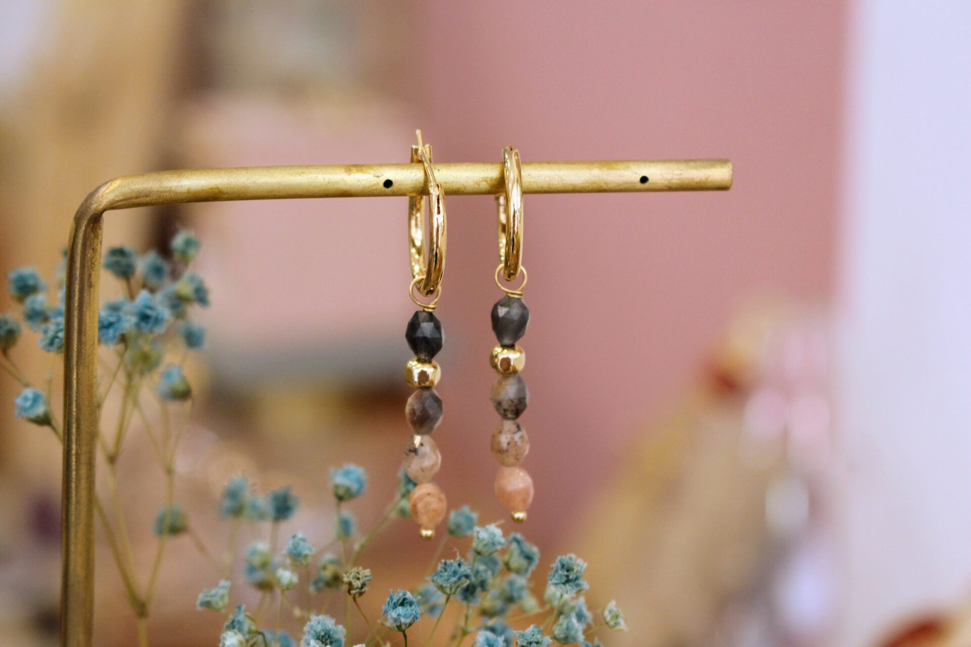 Boucles d'oreilles CIRCE pierre de lune pêche