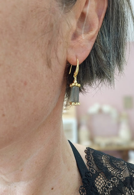 boucles d'oreilles dorées magic labradorite