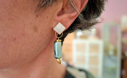 boucles d'oreilles dorés céramique bleu
