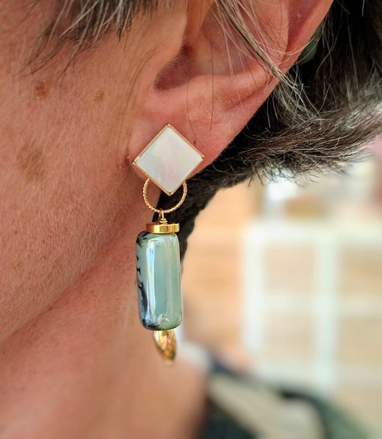 boucles d'oreilles dorés céramique bleu