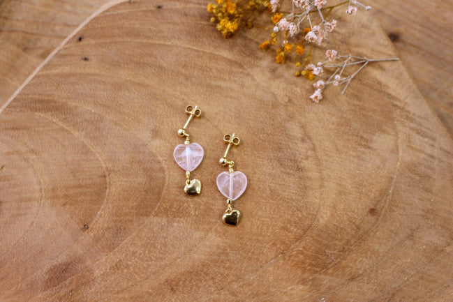 boucles d'oreilles femme amour quartz rose