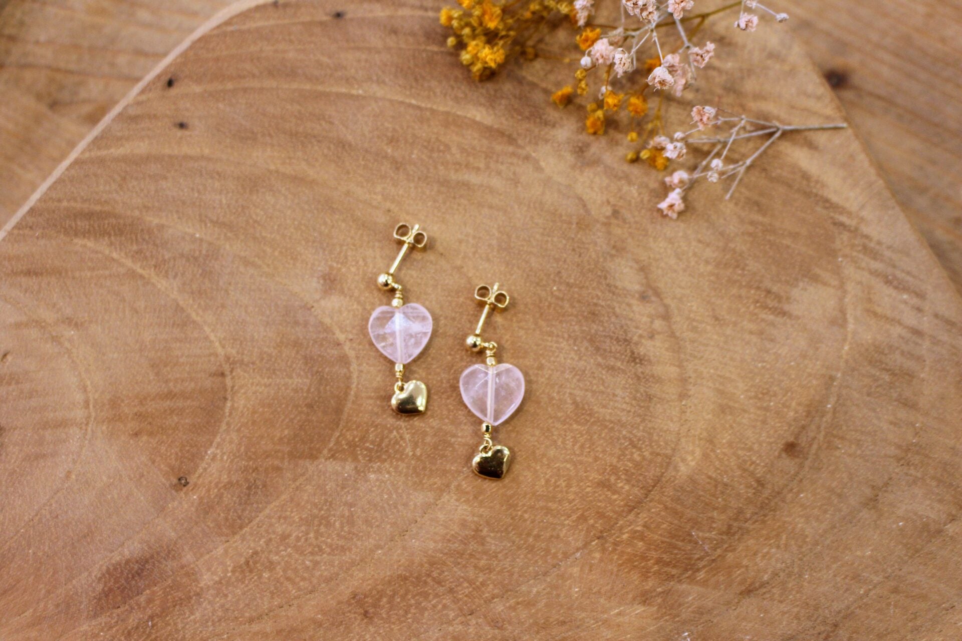 boucles d'oreilles femme amour quartz rose
