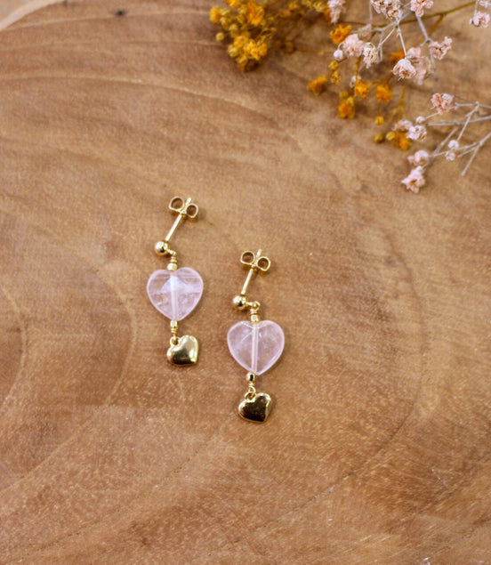 boucles d'oreilles femme amour quartz rose