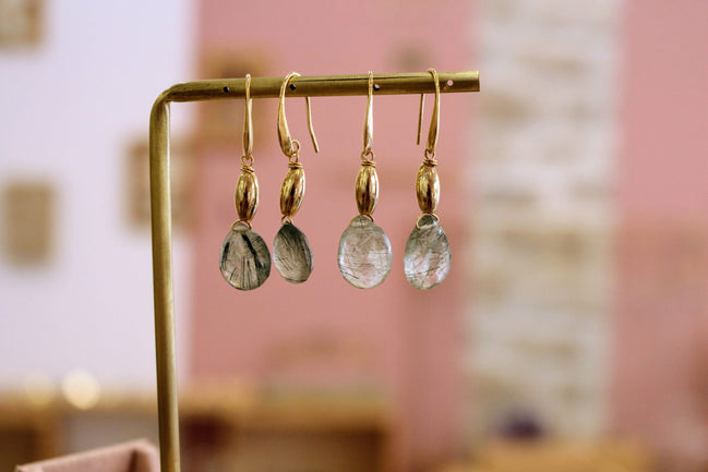 boucles d'oreilles goutte en pierre transparente phrénite épidote