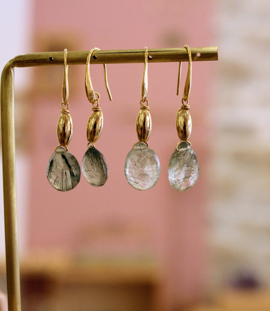 boucles d'oreilles goutte en pierre transparente phrénite épidote
