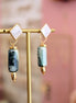 boucles d'oreilles haute fantaisie fait main céramique bleu et nacre