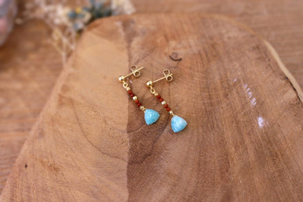 Boucles d'oreilles SUNDARA jaspe rouge et amazonite