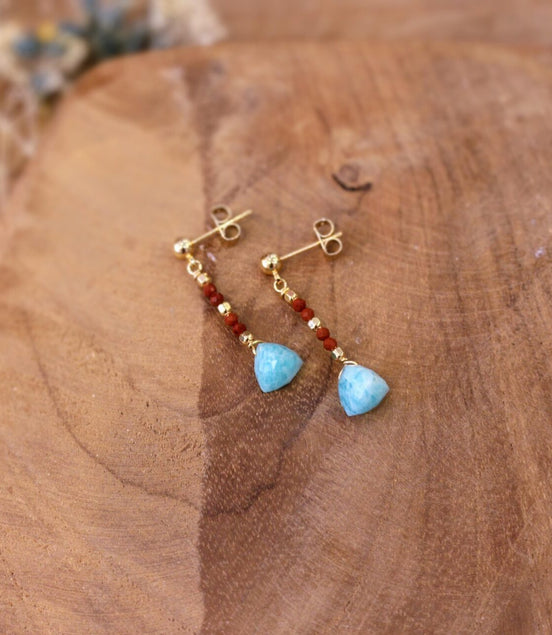 Boucles d'oreilles SUNDARA jaspe rouge et amazonite