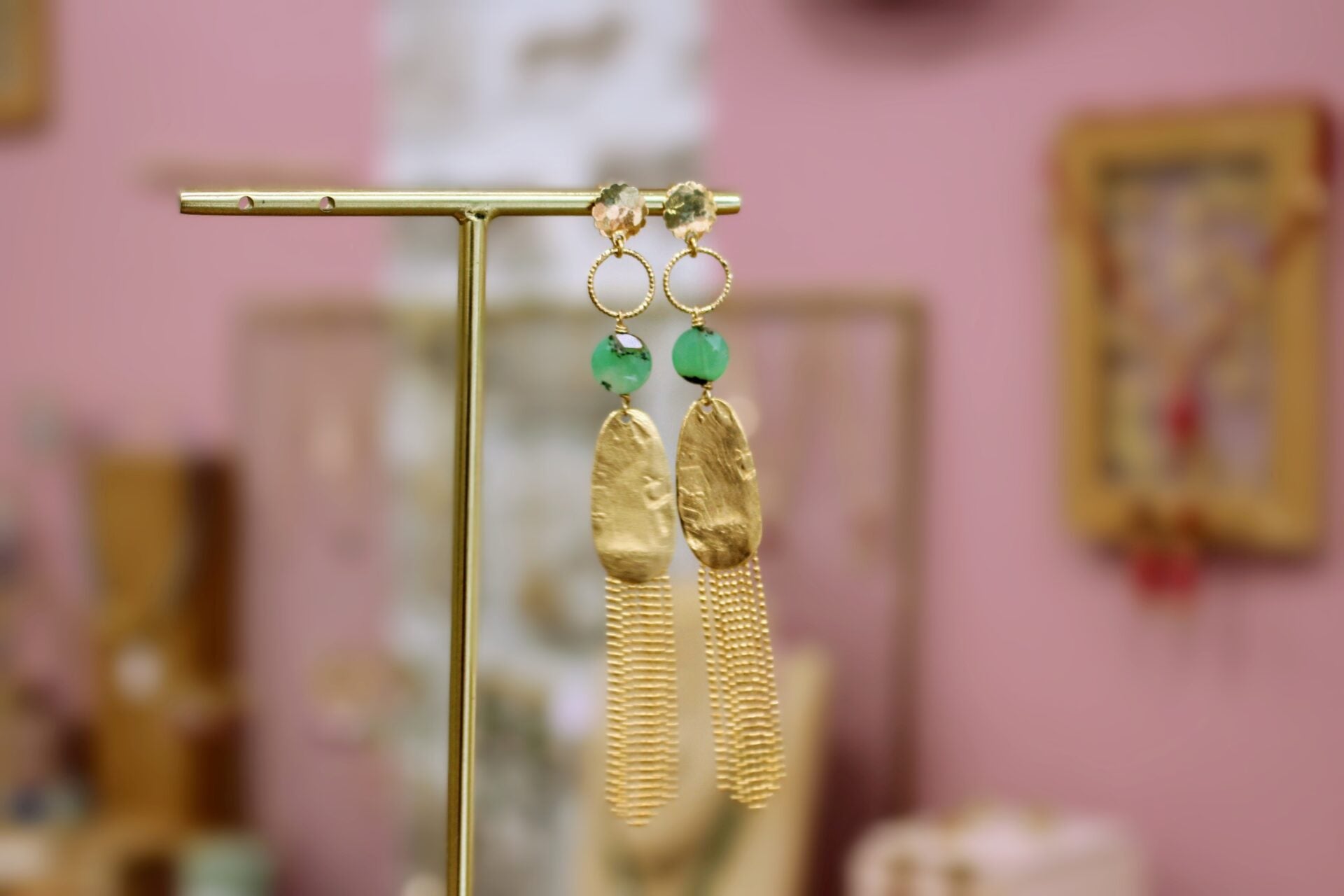 Boucles d'oreilles CALYPSO dorées - chrysoprase vert tendre