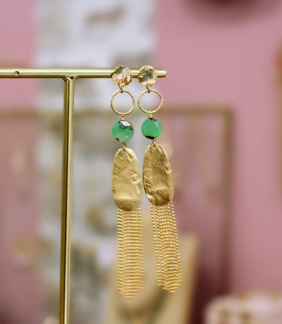 Boucles d'oreilles CALYPSO dorées - chrysoprase vert tendre