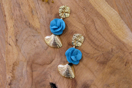 Boucles d'oreilles ENTRE TERRE et MER bleu canard