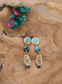 boucles d'oreilles pendantes doré et labradorite et jaspe africain. Bijou artisanal haute fantaisie fabriqué en France
