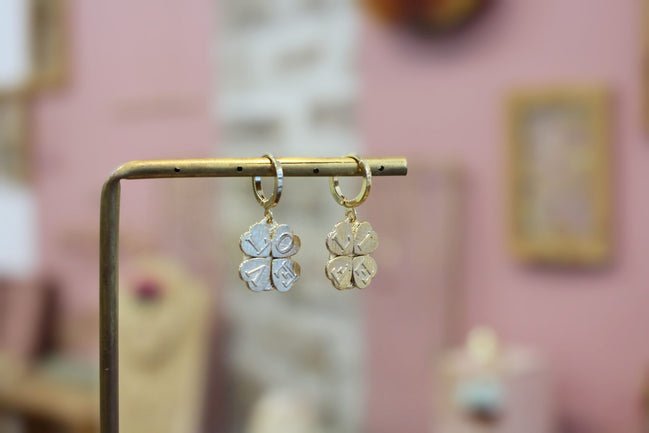 boucles d'oreilles pendantes s doré trèfle love life