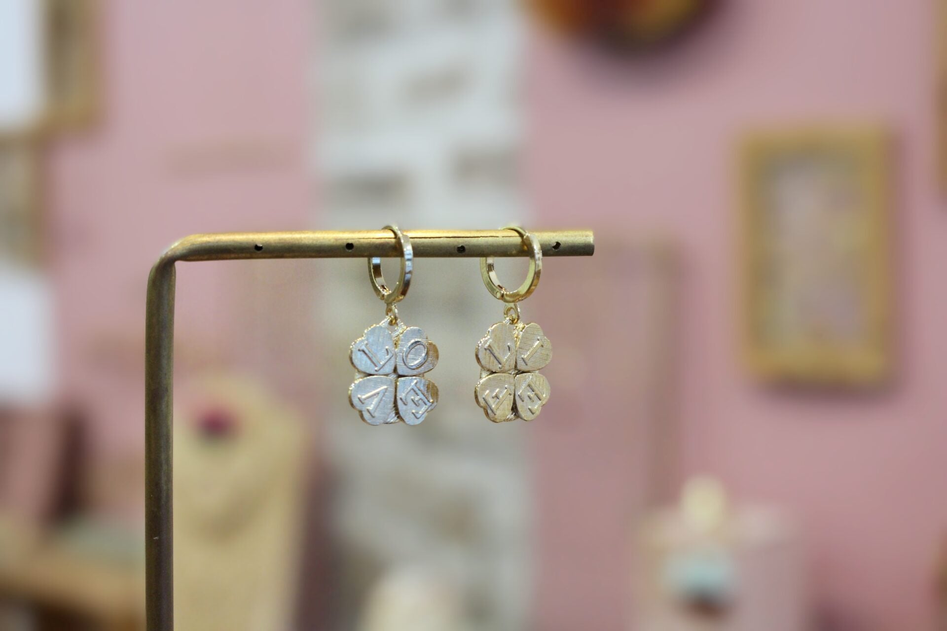 boucles d'oreilles pendantes s doré trèfle love life