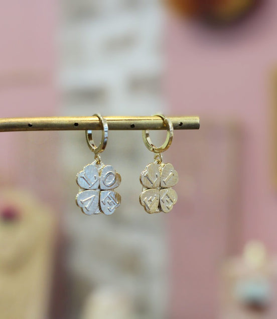 boucles d'oreilles pendantes s doré trèfle love life