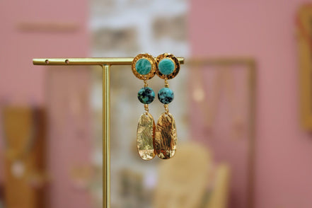 Boucles d'oreilles PIROGUE solaire doré - amazonite et jaspe africain