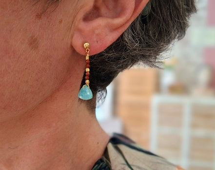 Boucles d'oreilles SUNDARA jaspe rouge et amazonite