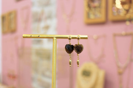 Boucles d'oreilles INFINI doré - oeil de tigre