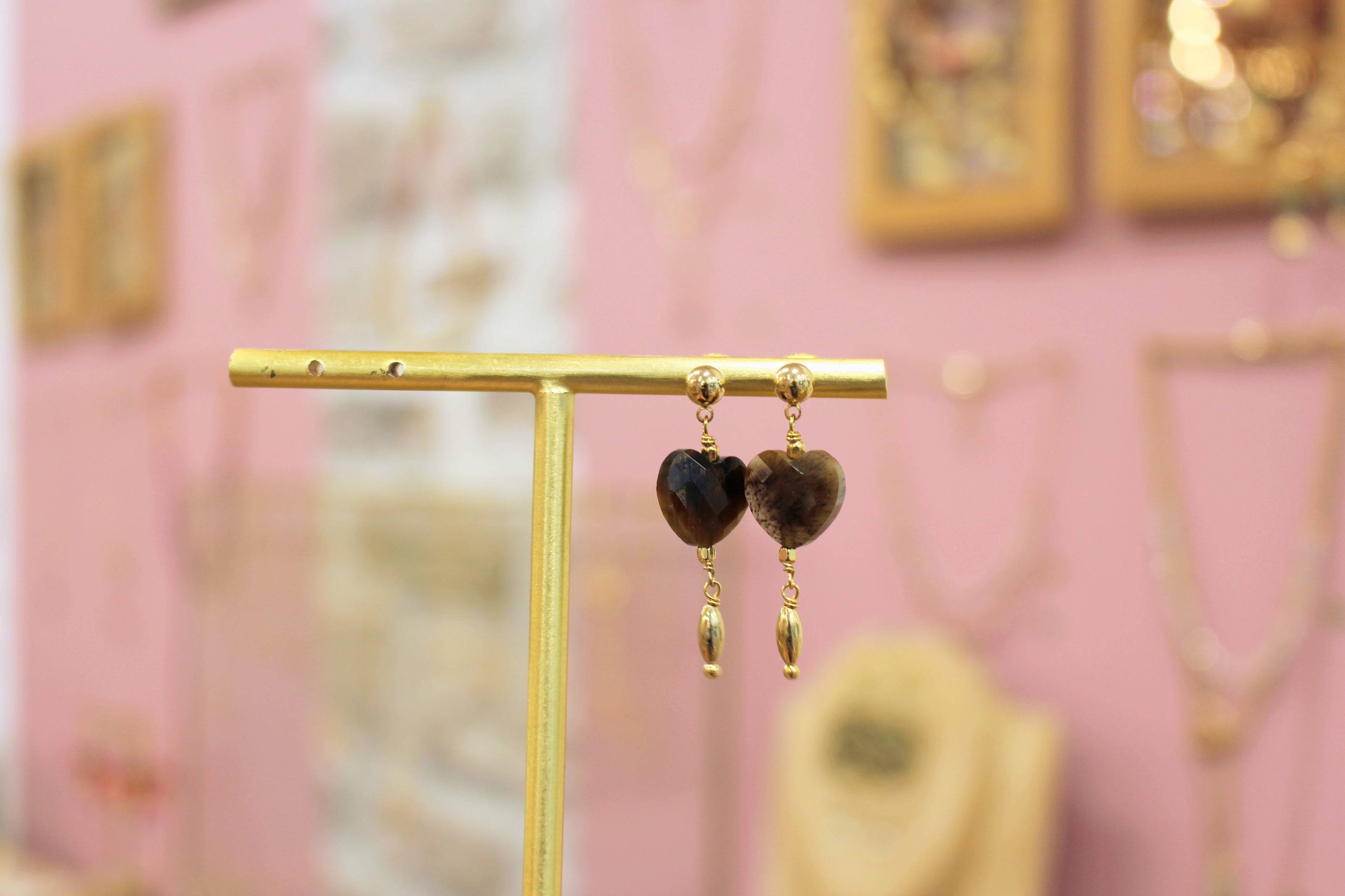 Boucles d'oreilles INFINI doré - oeil de tigre