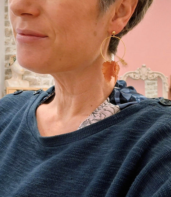 Boucles d'oreilles FEUILLES D'ORÉE marron