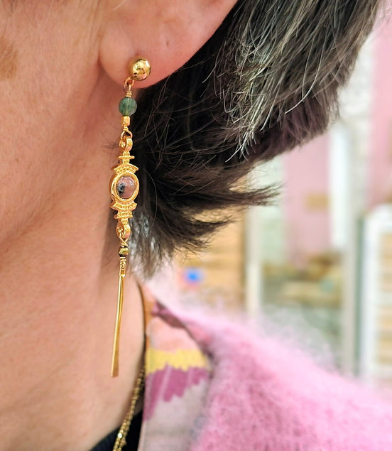 Boucles d'oreilles ATHENA tourmaline et emeraude