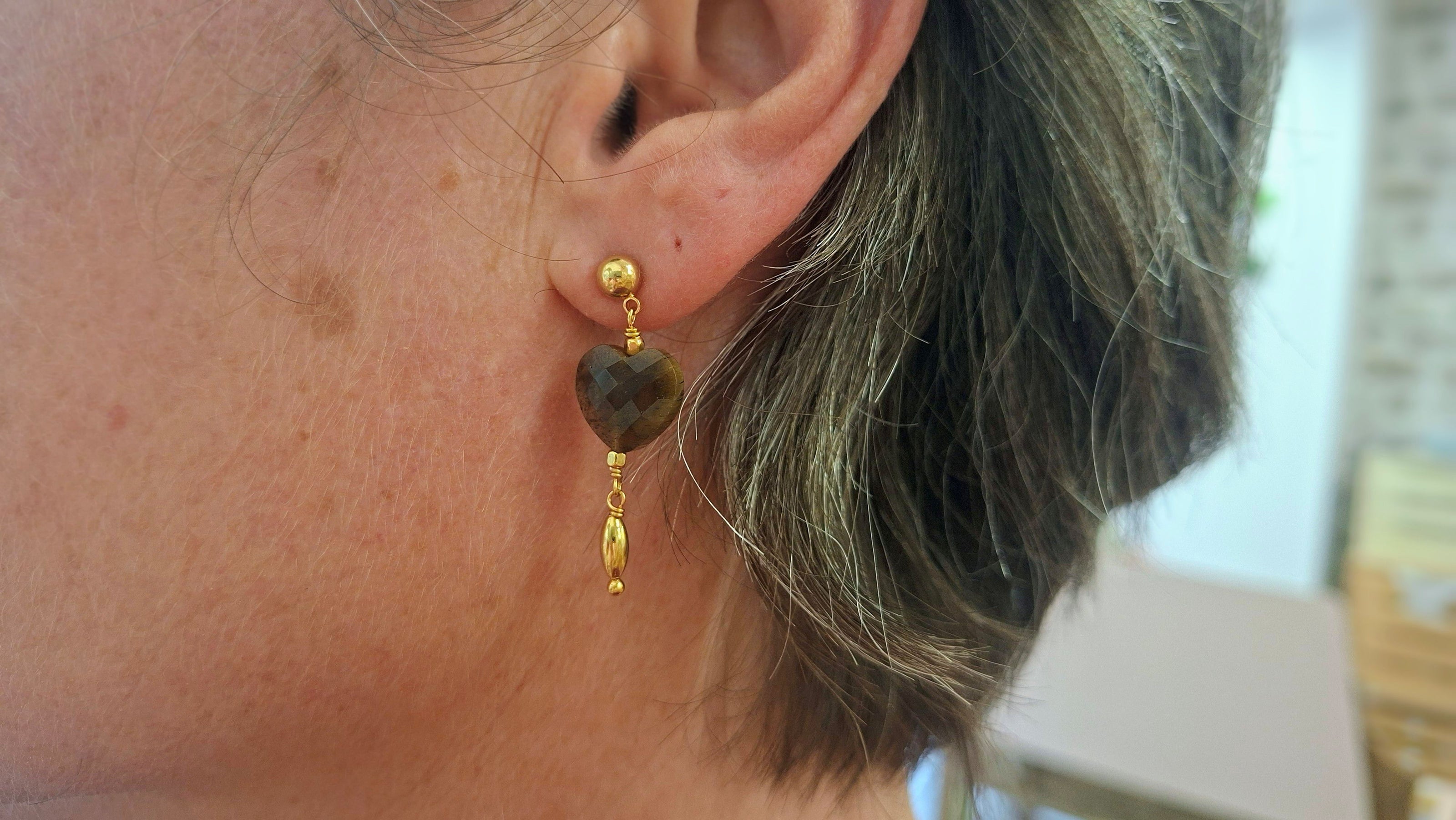 Boucles d'oreilles INFINI doré - oeil de tigre