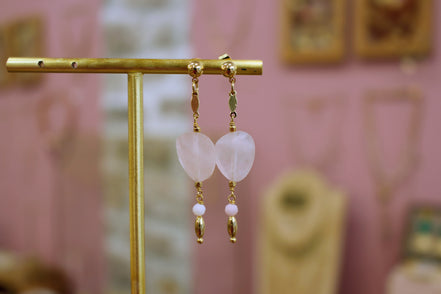 Boucles d'oreilles QUIÉTUDE Doré - quartz rose