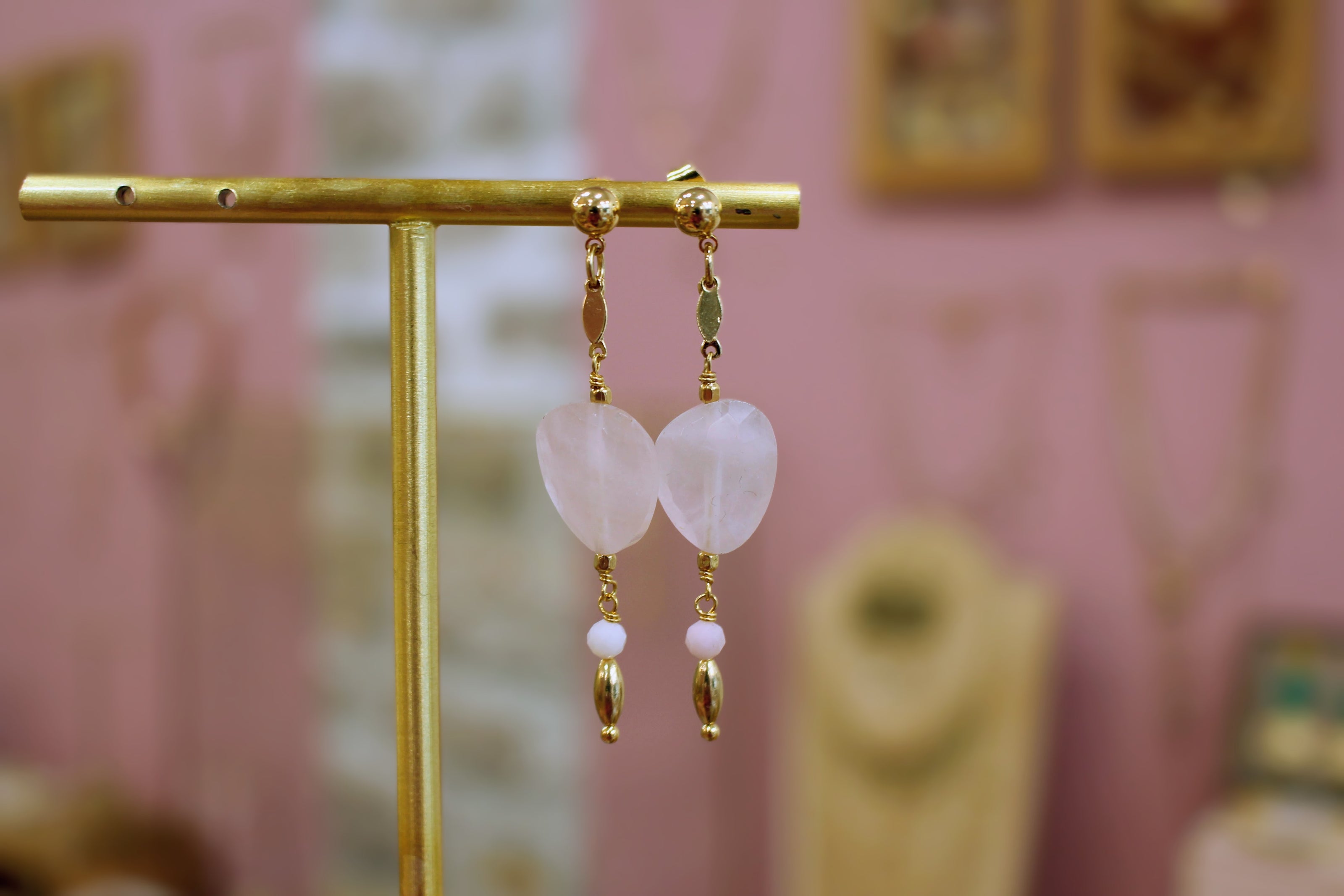 Boucles d'oreilles QUIÉTUDE Doré - quartz rose