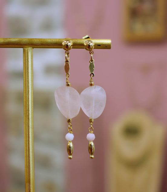 Boucles d'oreilles QUIÉTUDE Doré - quartz rose