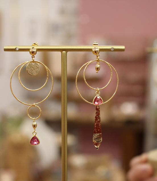 Boucles d'oreilles HORIZONS CROISÉS quartz framboise