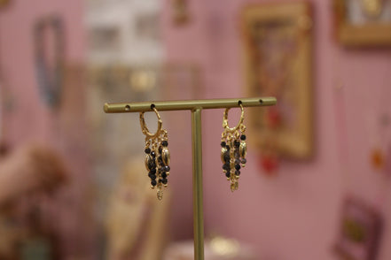 Boucles d'oreilles créoles RANI obsidienne noire