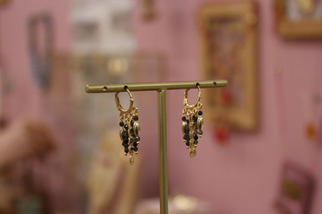 Boucles d'oreilles créoles RANI obsidienne noire