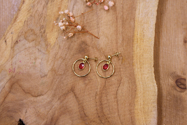 Boucles d'oreilles PRÉCIEUSE quartz teinté framboise