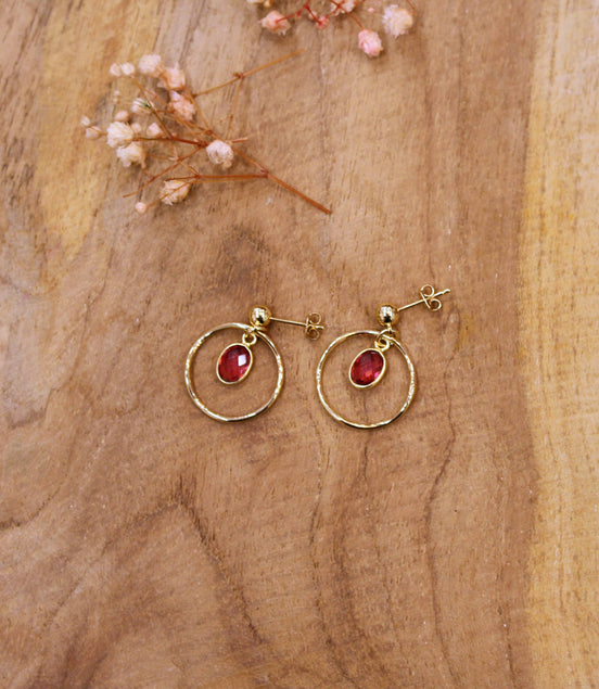 Boucles d'oreilles PRÉCIEUSE quartz teinté framboise