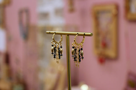 Boucles d'oreilles créoles RANI obsidienne noire