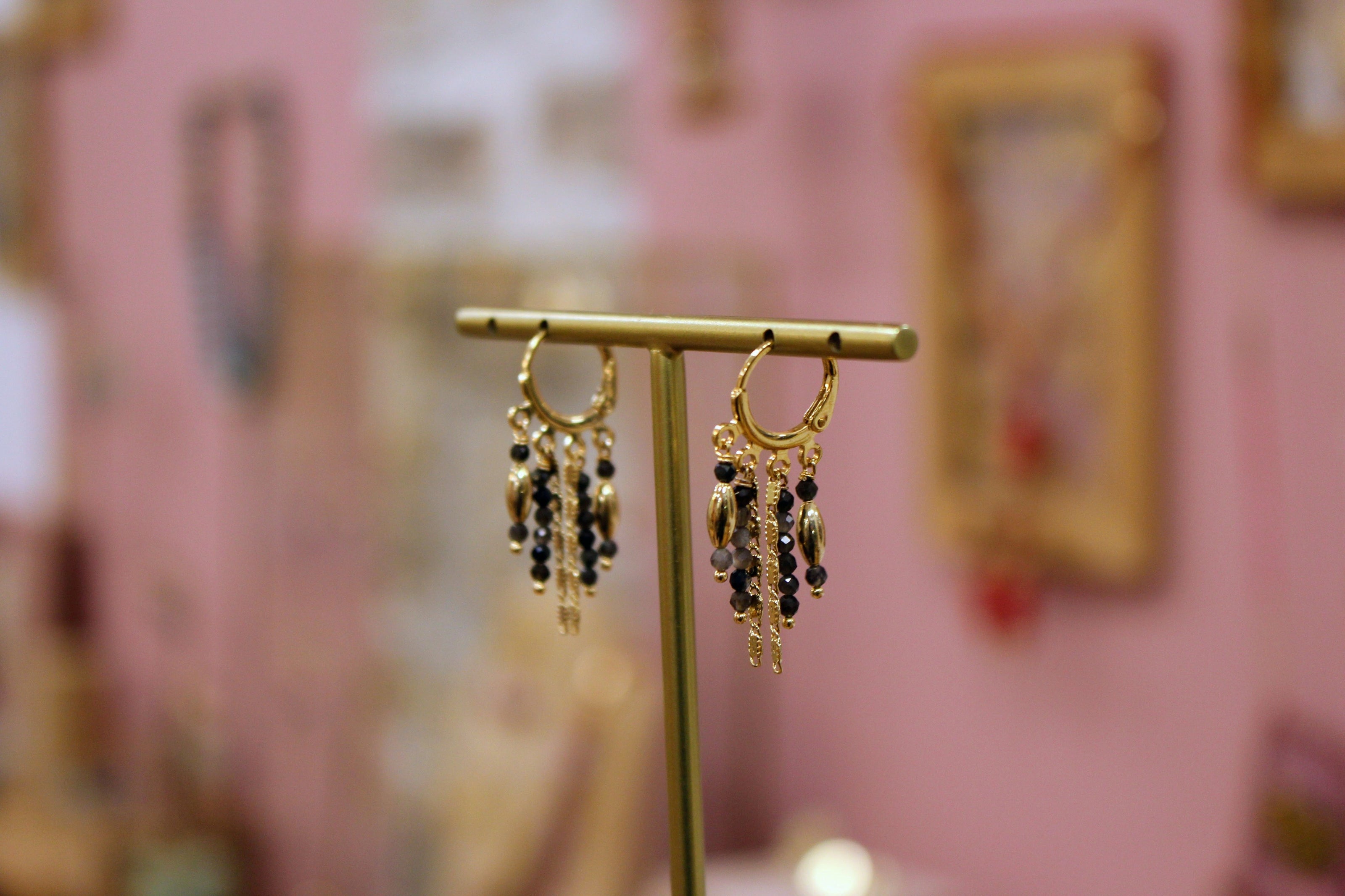 Boucles d'oreilles créoles RANI obsidienne noire