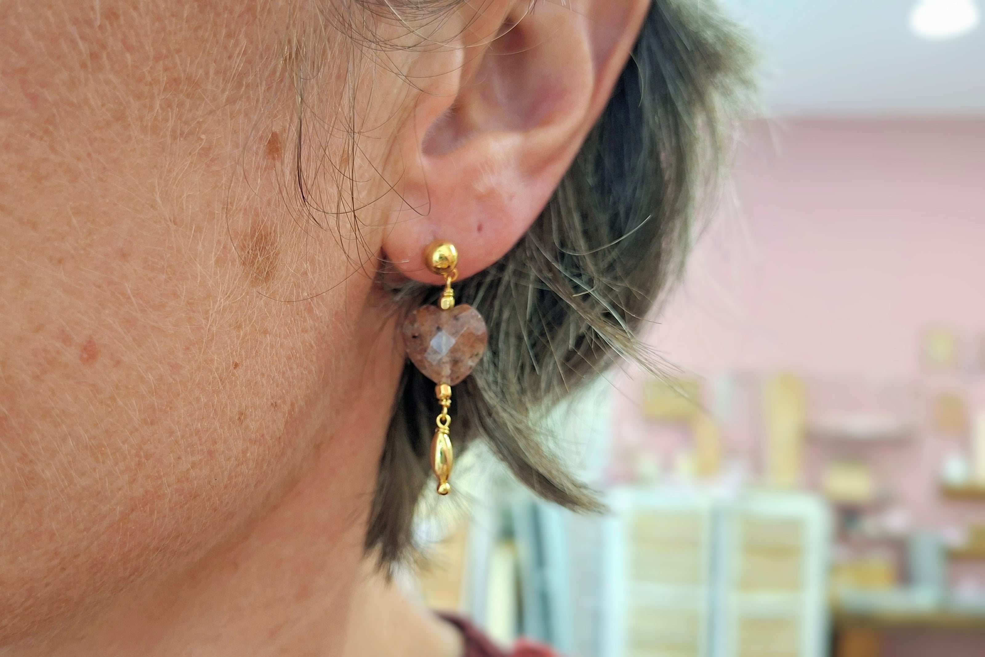 Boucles d'oreilles INFINI doré - quartz fraise