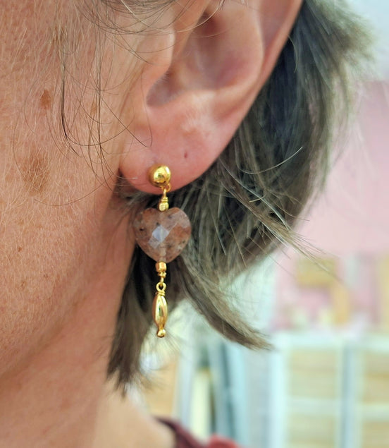 Boucles d'oreilles INFINI doré - quartz fraise