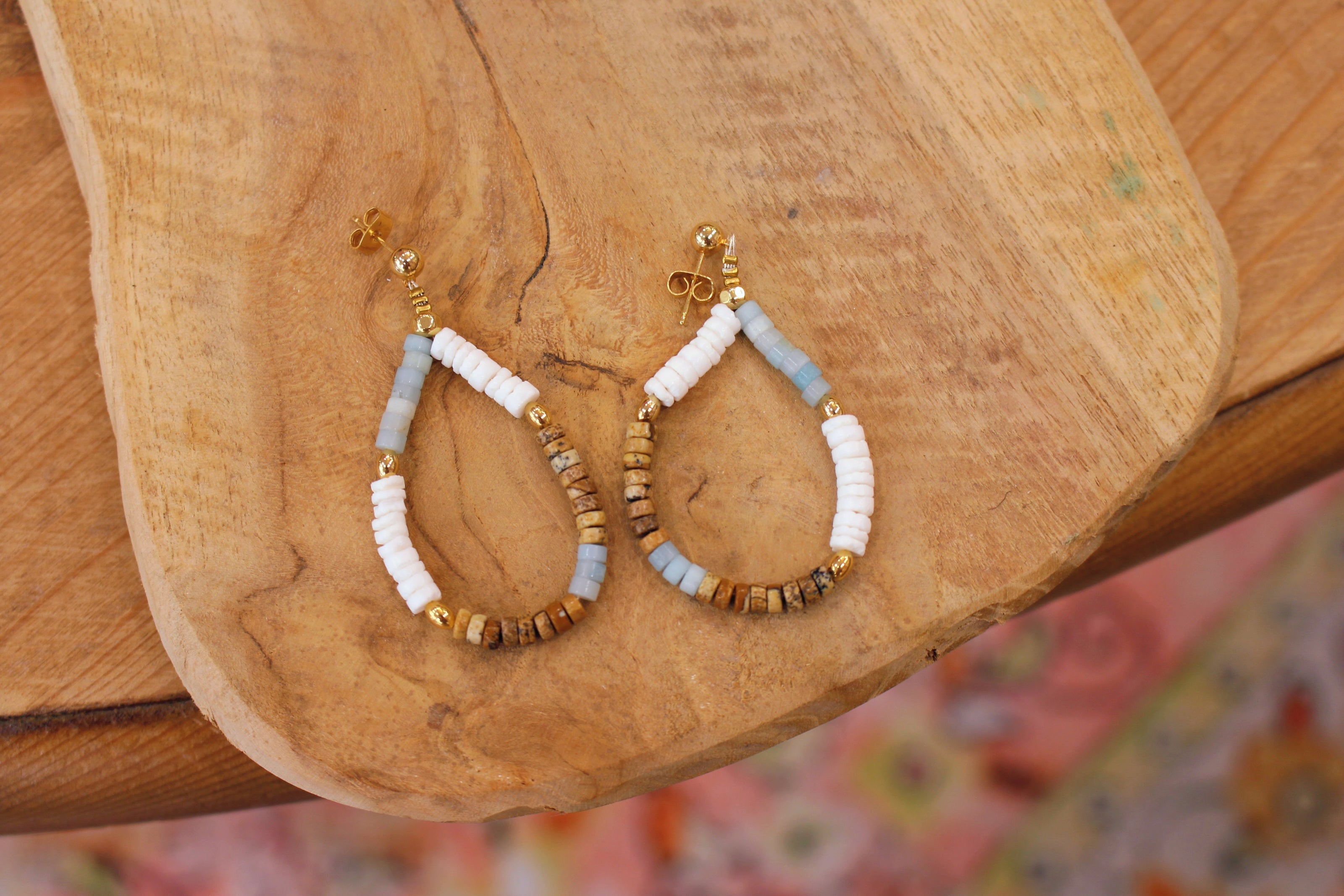 Boucles d'oreilles doré PLAKA - jaspe, amazonite, nacre