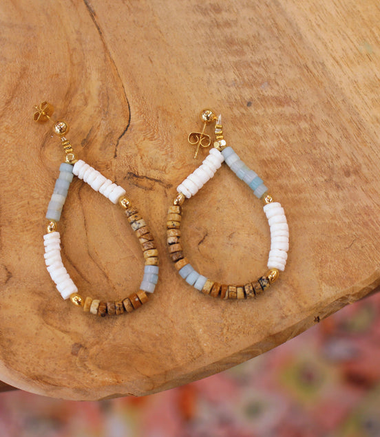 Boucles d'oreilles doré PLAKA - jaspe, amazonite, nacre