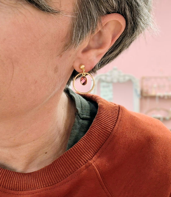 Boucles d'oreilles PRÉCIEUSE quartz teinté framboise