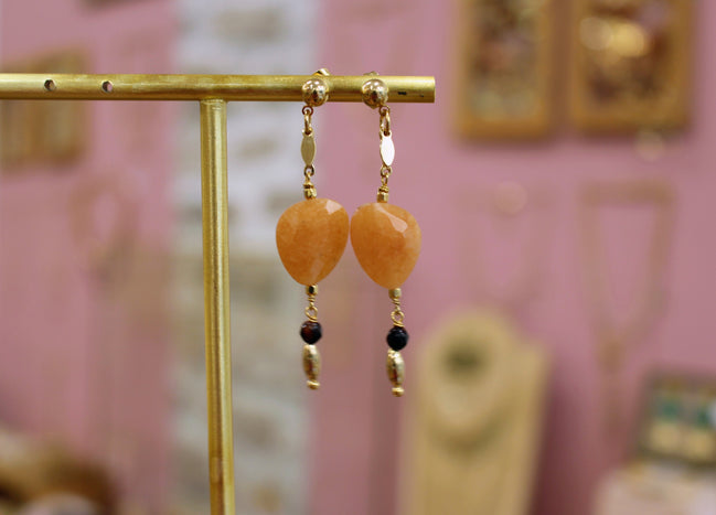 Boucles d'oreilles QUIÉTUDE doré - cornaline- oeil de taureau