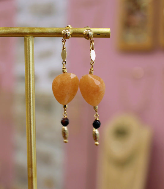 Boucles d'oreilles QUIÉTUDE doré - cornaline- oeil de taureau