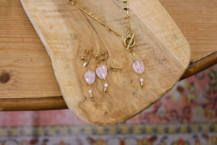 Boucles d'oreilles QUIÉTUDE Doré - quartz rose