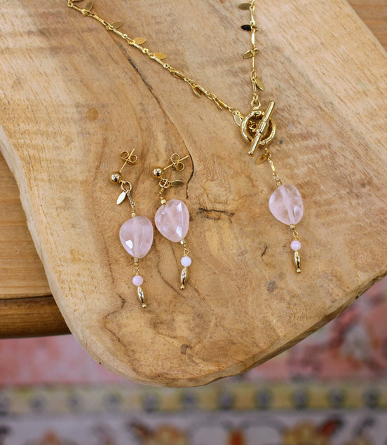 Boucles d'oreilles QUIÉTUDE Doré - quartz rose