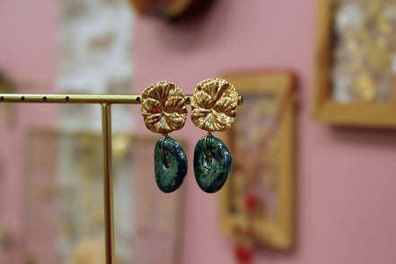 Boucles d'oreilles EDEN doré vert