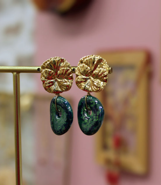 Boucles d'oreilles EDEN doré vert